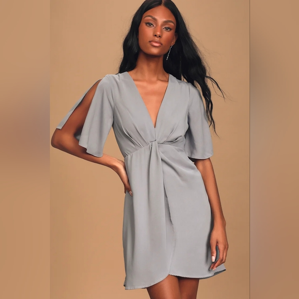 Lulu's Light Blue V-Neck Dress